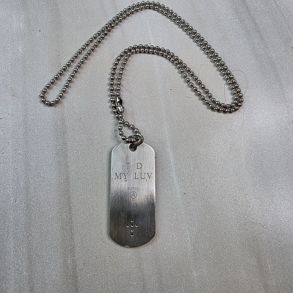 Stainless‎ Steel Dog Tag Necklace Cross Embossed TD MY LUV Engraved Ball Chain